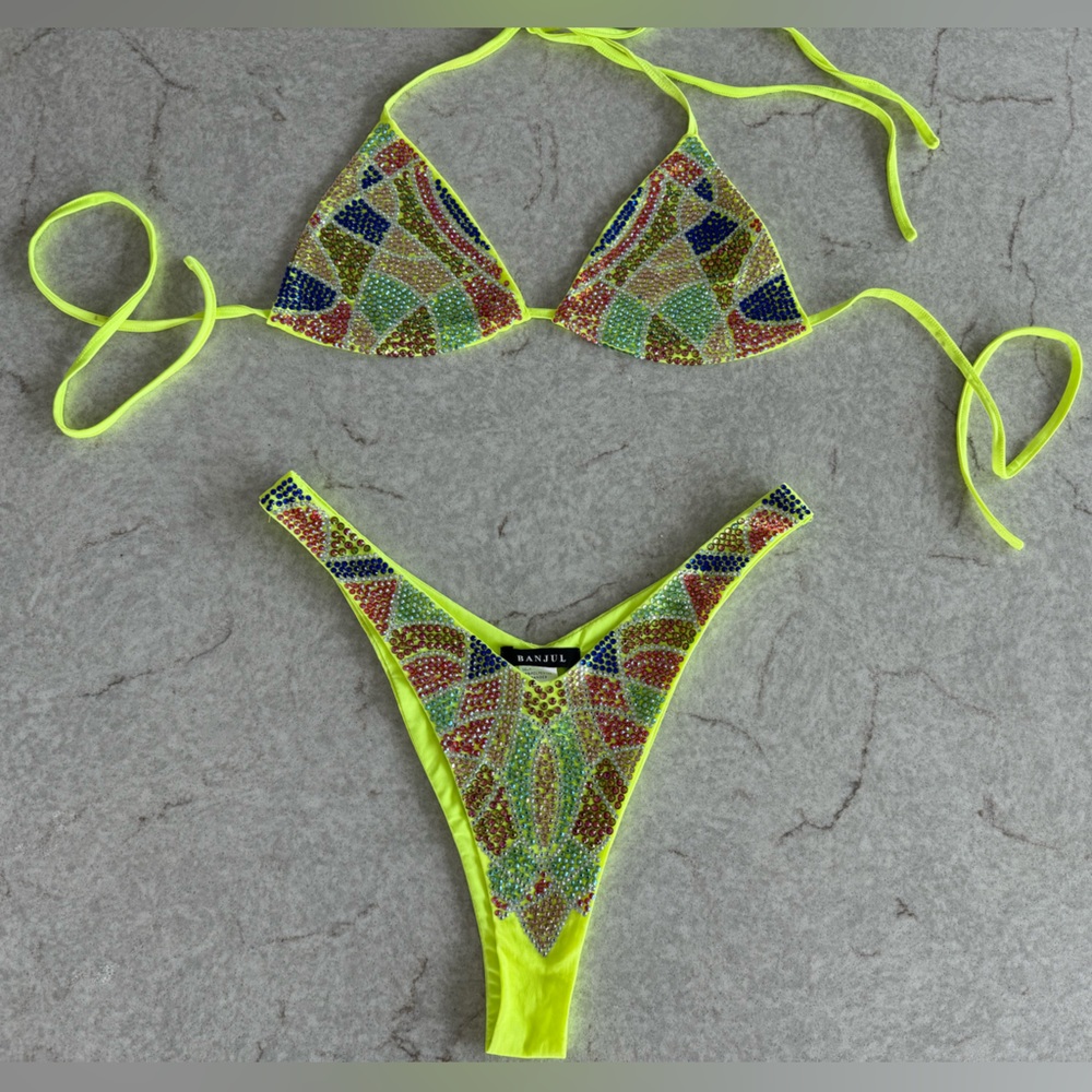 Handmade Sequined Bikini with Multicolored Rhinestones Medium Never Worn
